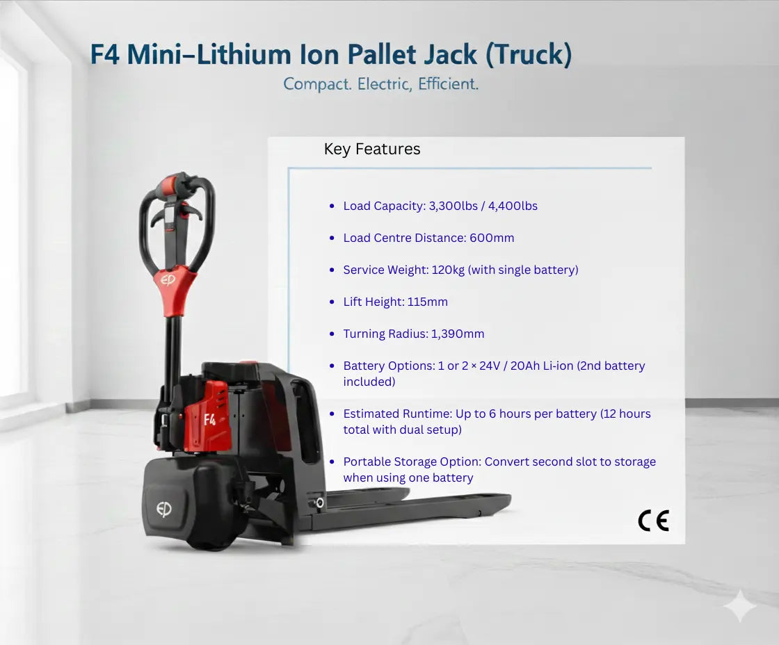 F4 | Li‑ion Pallet Jack | Single & Dual Battery | 3,300lbs & 4,400lbs
